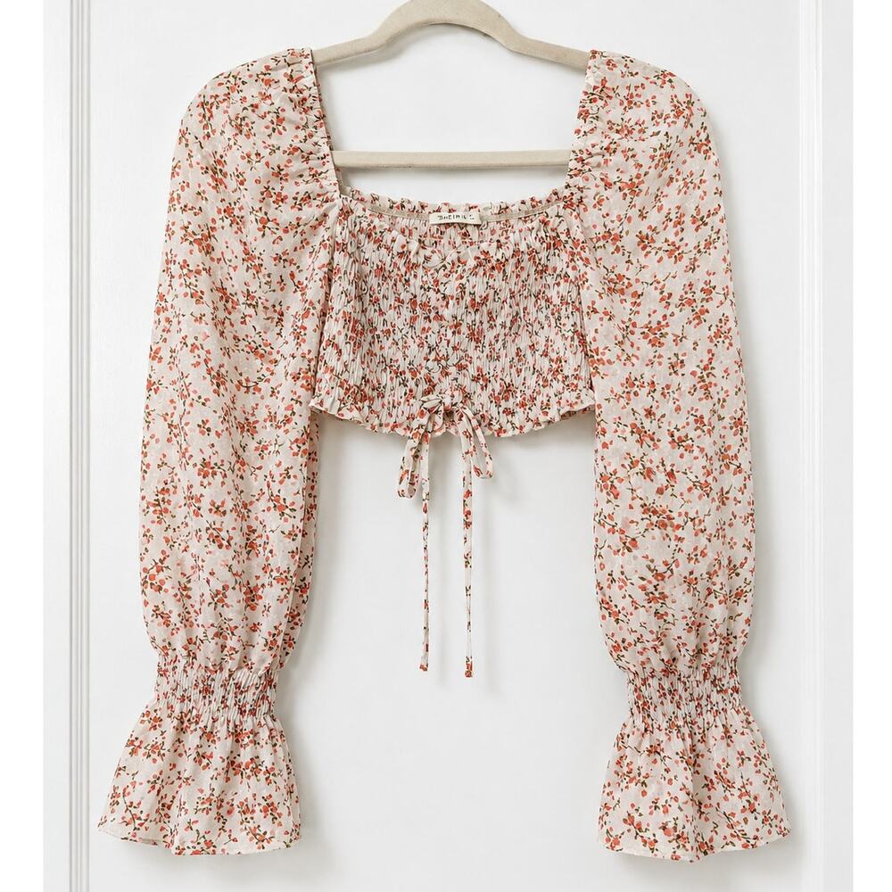 O.Vianca American Threads Floral Smocked Crop Top Size S NWT Cottagecore